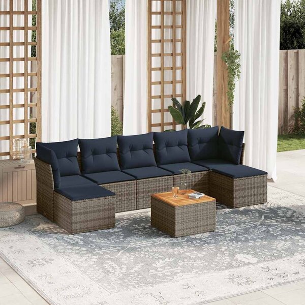 VidaXL 8 db szürke polyrattan kerti kanapégarnitúra párnákkal