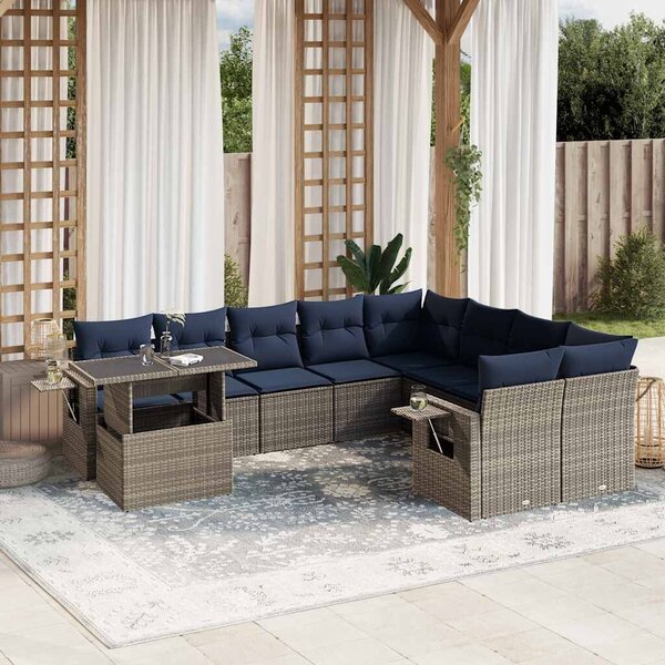 VidaXL 10 db szürke polyrattan kerti kanapégarnitúra párnákkal