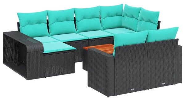 VidaXL 11 db fekete polyrattan kerti kanapégarnitúra párnákkal