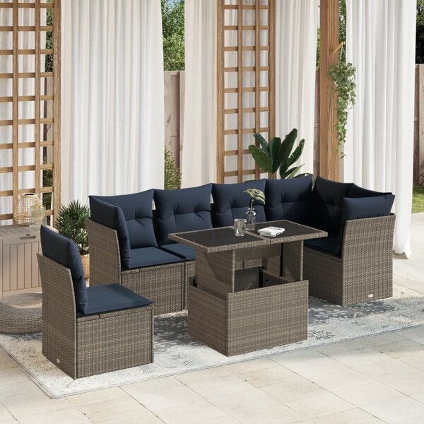 VidaXL 7 db szürke polyrattan kerti kanapégarnitúra párnákkal