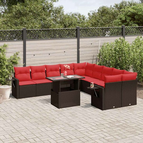 VidaXL 11 db barna polyrattan kerti kanapégarnitúra párnákkal