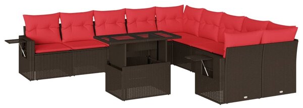 VidaXL 11 db barna polyrattan kerti kanapégarnitúra párnákkal
