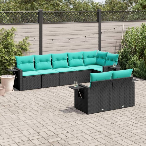 VidaXL 8 db fekete polyrattan kerti kanapégarnitúra párnákkal