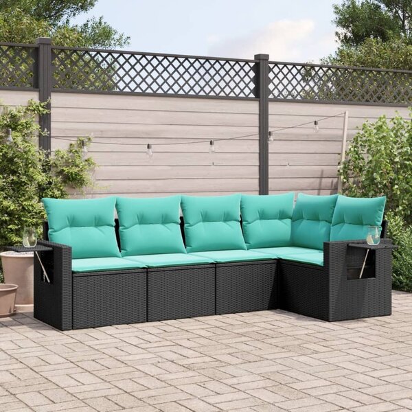 VidaXL 5 db fekete polyrattan kerti kanapégarnitúra párnákkal