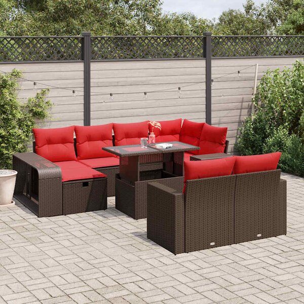 VidaXL 11 db barna polyrattan kerti kanapégarnitúra párnákkal