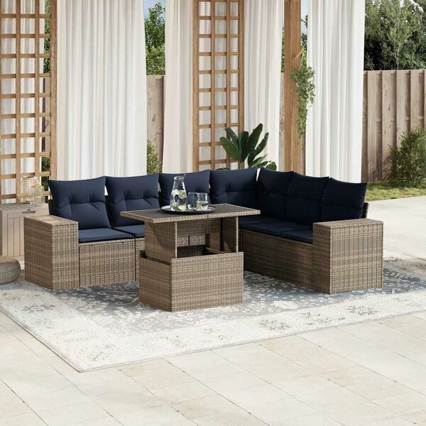 VidaXL 7 db szürke polyrattan kerti kanapégarnitúra párnákkal