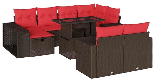VidaXL 11 db barna polyrattan kerti kanapégarnitúra párnákkal