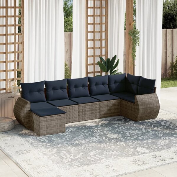 VidaXL 7 db szürke polyrattan kerti kanapégarnitúra párnákkal