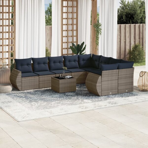 VidaXL 10 db szürke polyrattan kerti kanapégarnitúra párnákkal