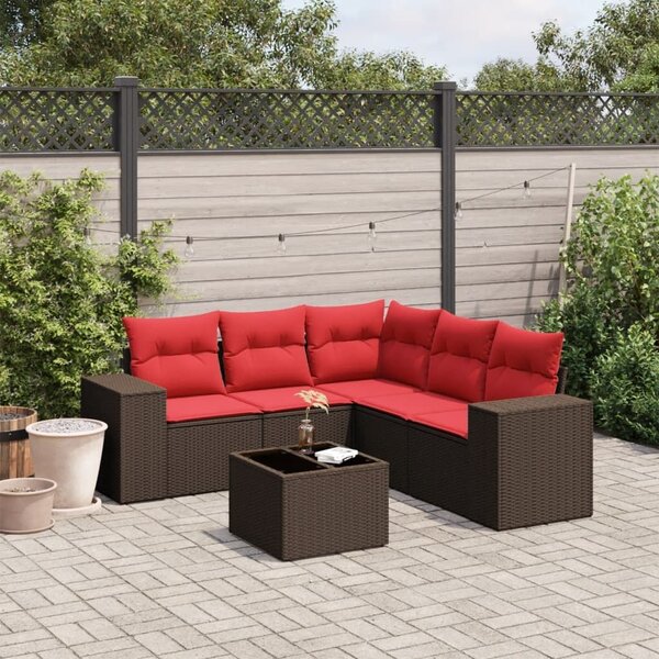 VidaXL 6 db barna polyrattan kerti kanapégarnitúra párnákkal