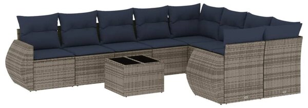 VidaXL 10 db szürke polyrattan kerti kanapégarnitúra párnákkal
