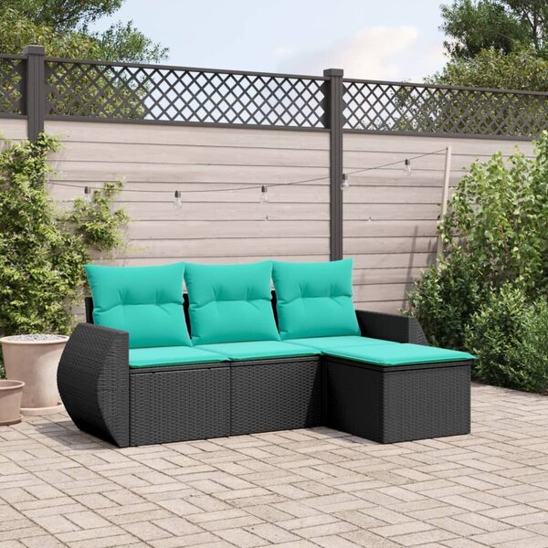VidaXL 4 db fekete polyrattan kerti kanapégarnitúra párnákkal