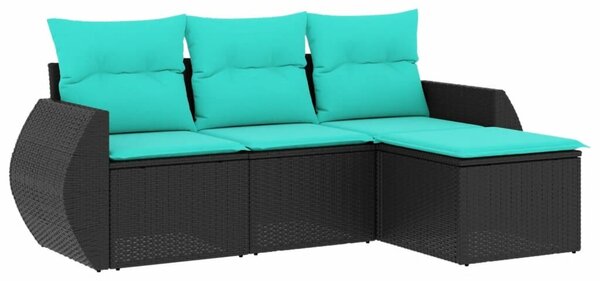 VidaXL 4 db fekete polyrattan kerti kanapégarnitúra párnákkal