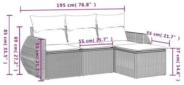 VidaXL 4 db fekete polyrattan kerti kanapégarnitúra párnákkal