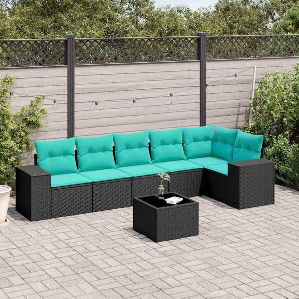 VidaXL 7 db fekete polyrattan kerti kanapégarnitúra párnákkal
