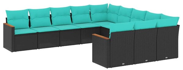 VidaXL 11 db fekete polyrattan kerti kanapégarnitúra párnákkal