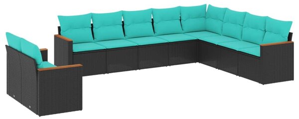 VidaXL 10 db fekete polyrattan kerti kanapégarnitúra párnákkal