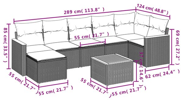 VidaXL 8 db szürke polyrattan kerti kanapégarnitúra párnákkal