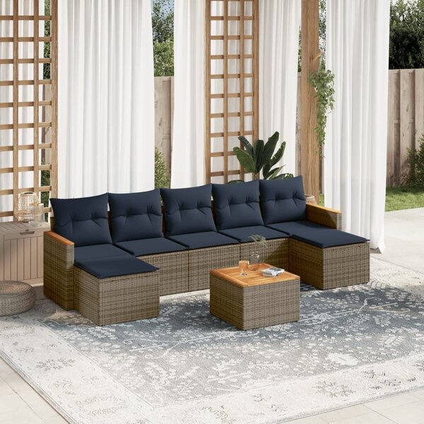 VidaXL 8 db szürke polyrattan kerti kanapégarnitúra párnákkal