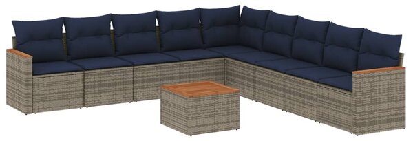 VidaXL 10 db szürke polyrattan kerti kanapégarnitúra párnákkal