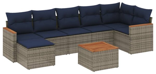 VidaXL 8 db szürke polyrattan kerti kanapégarnitúra párnákkal