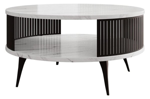 Dohányzóasztal Vitum, Fém, Laminált forgácslap, 44cm, Fekete, Fehér márvány