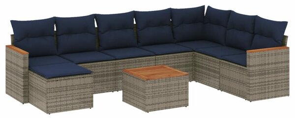 VidaXL 9 db szürke polyrattan kerti kanapégarnitúra párnákkal