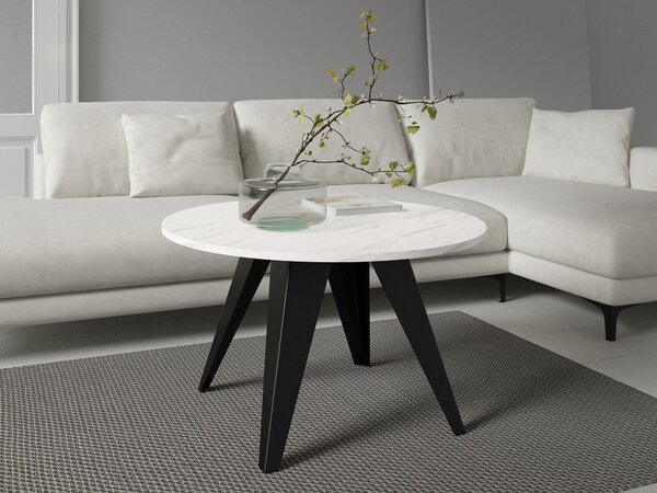 Dohányzóasztal Oswego 116, Fém, 50cm, Fehér márvány, Fekete