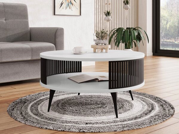 Dohányzóasztal Vitum, Fém, Laminált forgácslap, 44cm, Fekete, Fehér