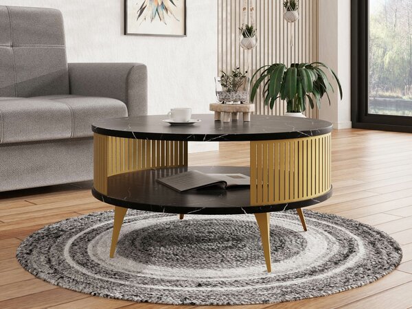 Dohányzóasztal Vitum I, Fém, Laminált forgácslap, 44cm, Aranysárga, Fekete márvány
