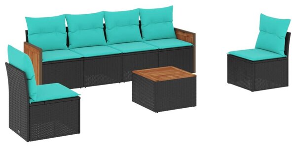 VidaXL 7 db fekete polyrattan kerti kanapégarnitúra párnákkal
