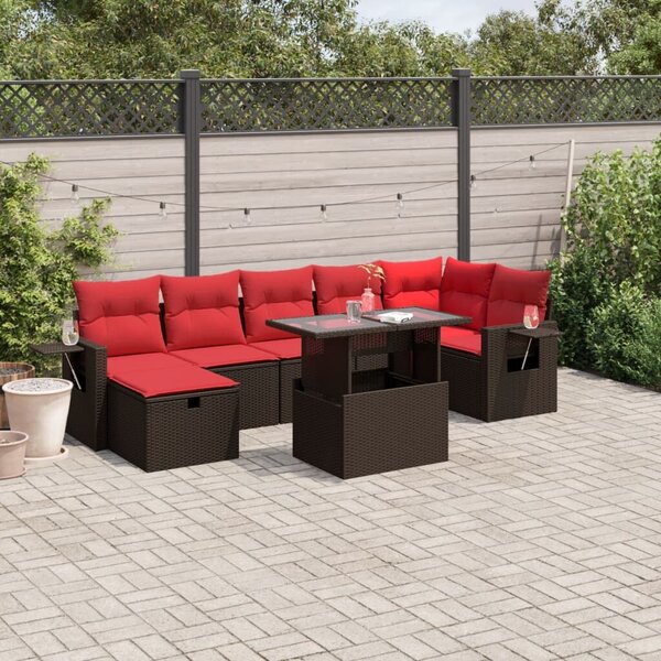 VidaXL 8 db barna polyrattan kerti kanapégarnitúra párnákkal