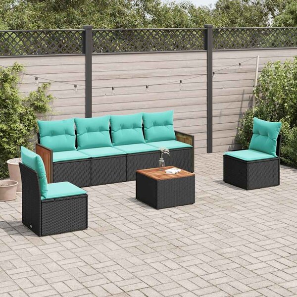 VidaXL 7 db fekete polyrattan kerti kanapégarnitúra párnákkal