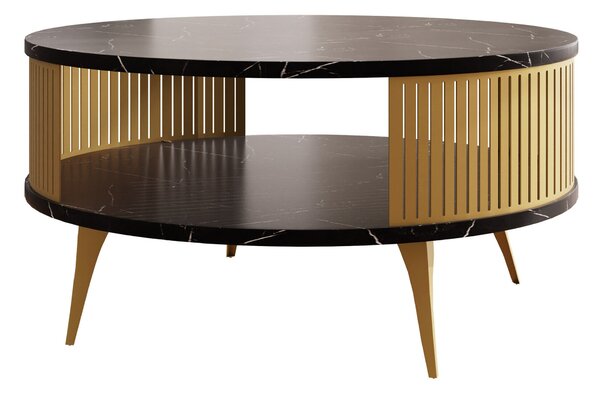 Dohányzóasztal Vitum I, Fém, Laminált forgácslap, 44cm, Aranysárga, Fekete márvány