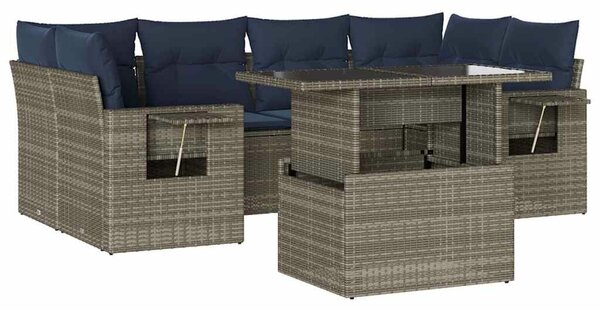VidaXL 7 db szürke polyrattan kerti kanapégarnitúra párnákkal