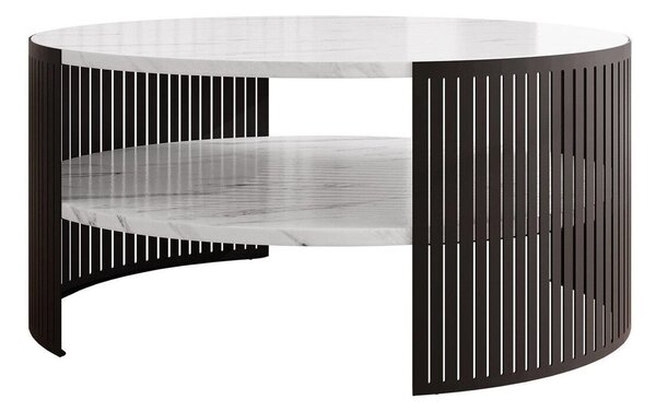 Dohányzóasztal Civer, Fém, Laminált forgácslap, 40cm, Fehér márvány, Fekete