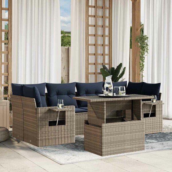 VidaXL 7 db szürke polyrattan kerti kanapégarnitúra párnákkal