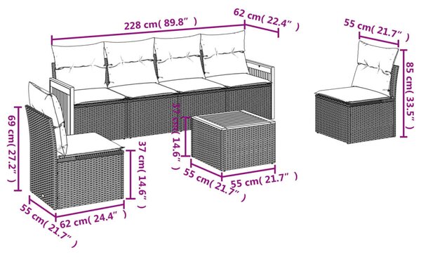 VidaXL 7 db fekete polyrattan kerti kanapégarnitúra párnákkal