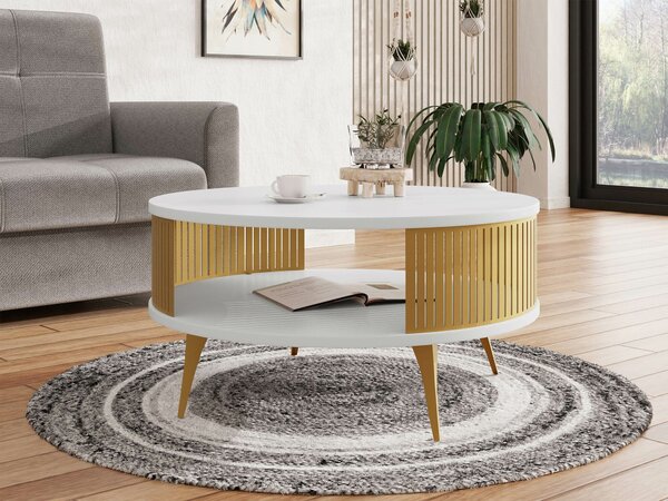 Dohányzóasztal Vitum I, Fém, Laminált forgácslap, 44cm, Fehér, Aranysárga