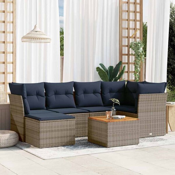 VidaXL 7 db szürke polyrattan kerti kanapégarnitúra párnákkal