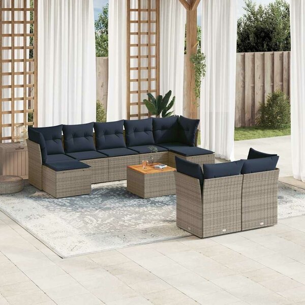 VidaXL 10 db szürke polyrattan kerti kanapégarnitúra párnákkal