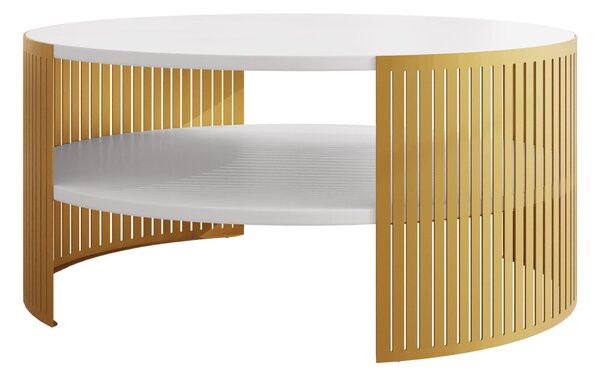 Dohányzóasztal Civer I, Fém, Laminált forgácslap, 40cm, Aranysárga, Fehér