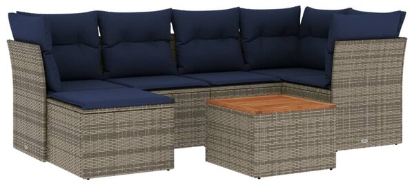 VidaXL 7 db szürke polyrattan kerti kanapégarnitúra párnákkal