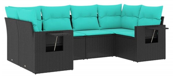 VidaXL 6 db fekete polyrattan kerti kanapégarnitúra párnákkal