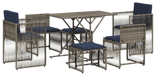 VidaXL 7 db szürke polyrattan kerti étkezőgarnitúra párnákkal