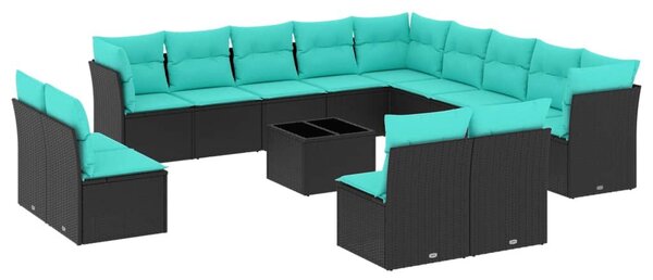 VidaXL 14 db fekete polyrattan kerti kanapégarnitúra párnákkal