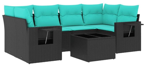 VidaXL 7 db fekete polyrattan kerti kanapégarnitúra párnákkal