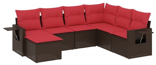 VidaXL 7 db barna polyrattan kerti kanapégarnitúra párnákkal
