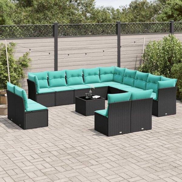 VidaXL 14 db fekete polyrattan kerti kanapégarnitúra párnákkal