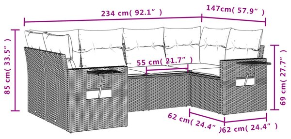 VidaXL 6 db fekete polyrattan kerti kanapégarnitúra párnákkal
